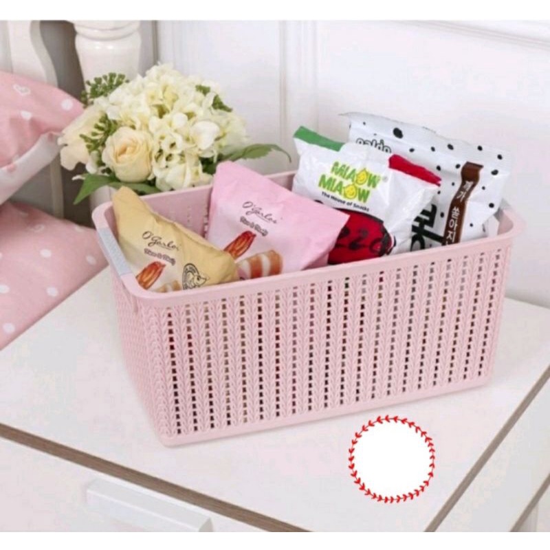 $Gia dụng tiện ích$ Rổ chữ nhật đan cao nhựa giả mây có 2 quai - giỏ đựng mỹ phẩm, quần áo, đồ chơi - giỏ nhựa tiện ích