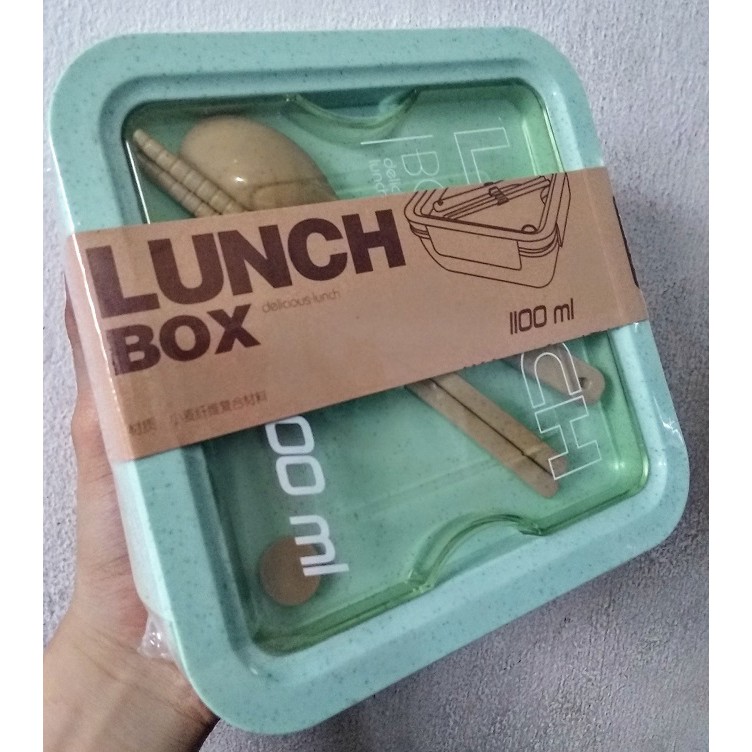 [ Kèm Muỗng + Đũa ] hộp cơm lúa mạch 2 ngăn 1100ml - khay đựng thức ăn văn phòng tặng kèm muỗng đũa nhựa
