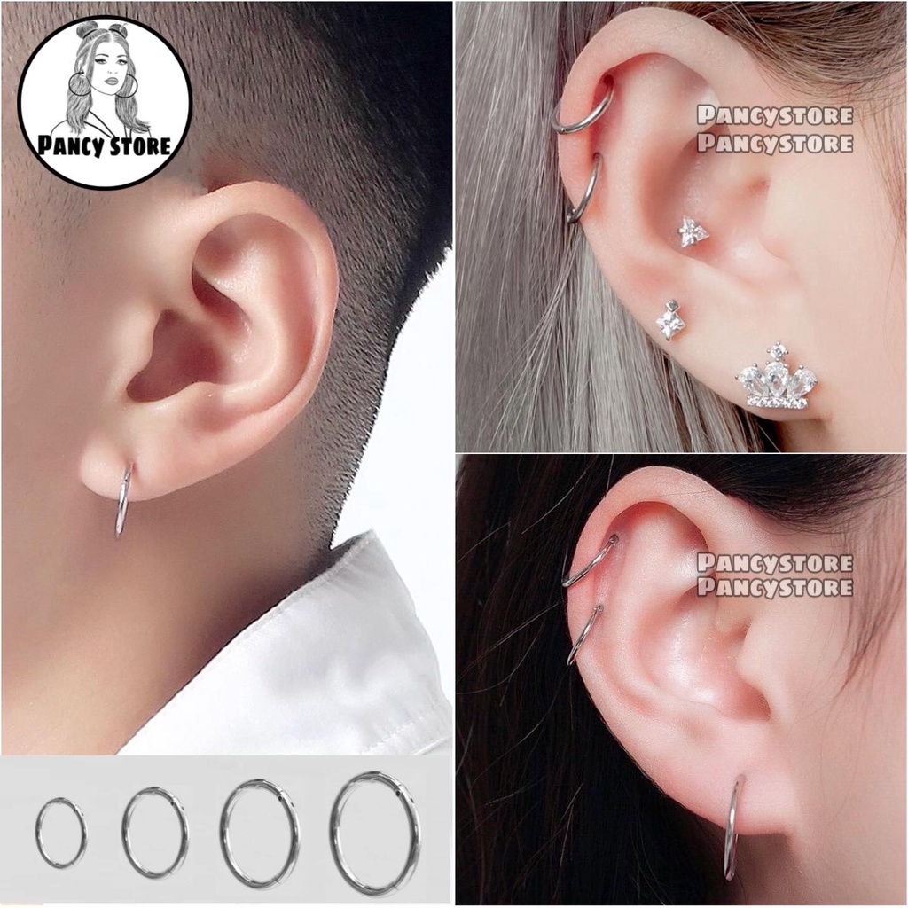 khuyên tai nam nữ titan tròn trơn siêu mỏng bông tai Unisex