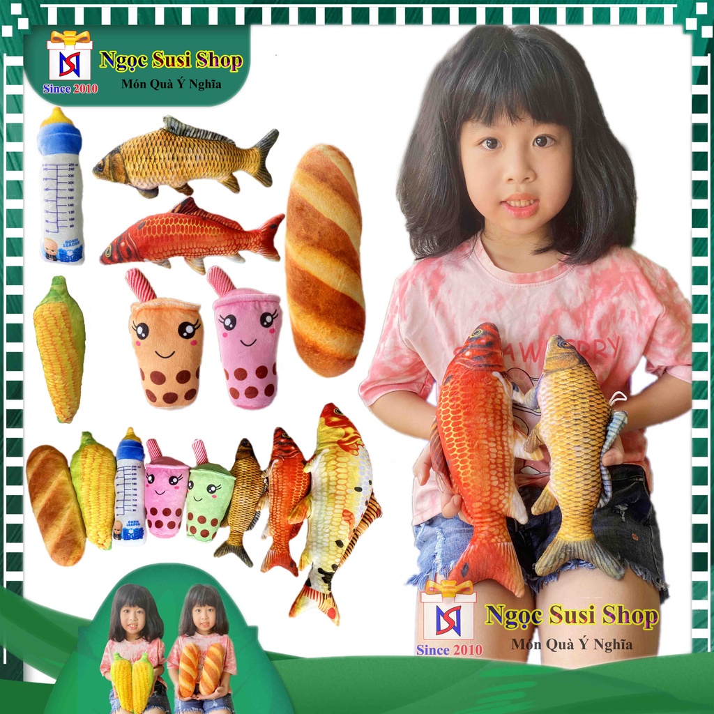 GẤU BÔNG GỐI ÔM BÌNH SỮA ,TRÀ SỮA , BÁNH MÌ , CÁ CHÉP 3D SIZE NHÍ SIÊU MỊN - THÚ BÔNG CHO BÉ