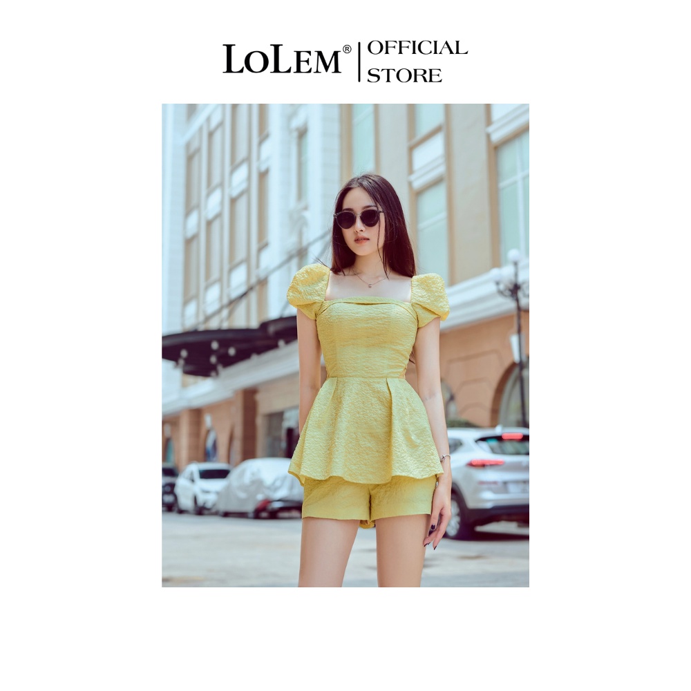 Set áo peplum tay phồng cut-out eo và quần short xốp nhún nữ tính trẻ trung LOLEM CLOTHING SQ043