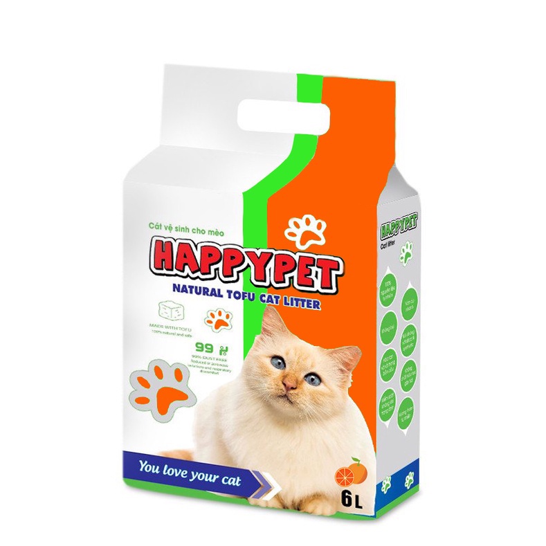 Cát Đậu Nành Hữu Cơ HAPPY PET (6L) Vệ Sinh Cho Mèo - Cát Đậu Phụ/ Cát Mèo Khử Mùi, Ít Bụi