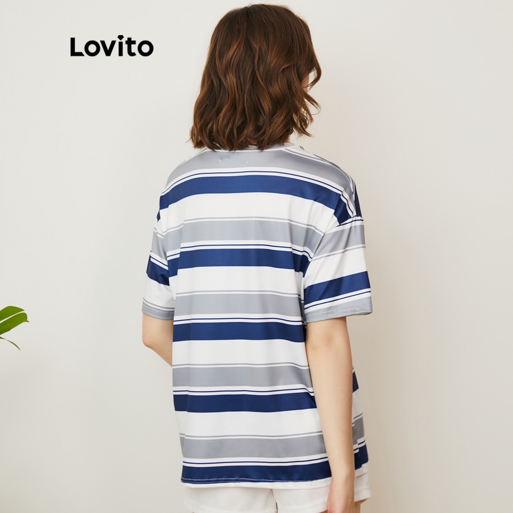 (Hàng có sẵn) Lovito Áo Thun Trơn Cổ Tròn SọC ThườNg L22AD034 (Xanh Và TrắNg)