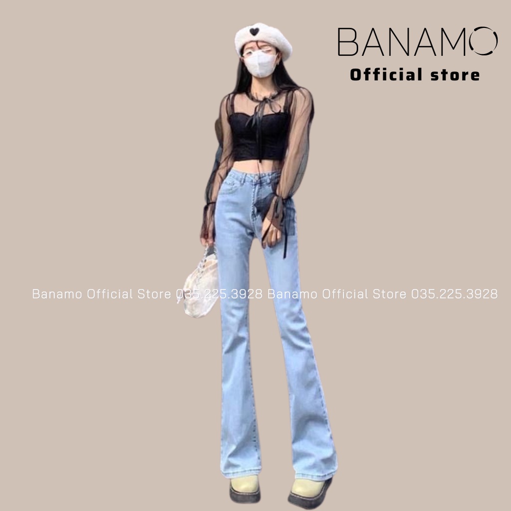 Quần jean ống loe 3 màu sang chảnh siêu hack dáng thời trang Banamo Fashion 463