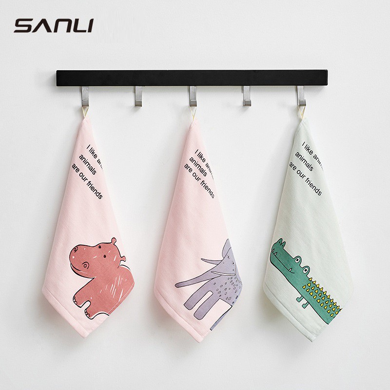 Khăn mặt trẻ em Sanli dễ thương 2 lớp: vải xô + cotton nguyên chất, vuông, mềm mại, thấm hút tốt cho bé