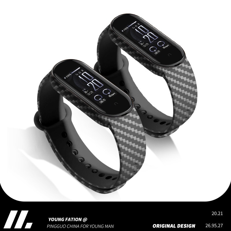 Dây Đeo Thay Thế Chất Liệu Silicon Họa Tiết Sợi carbon Cho xiaomi miband 3 4 5 6 5 6