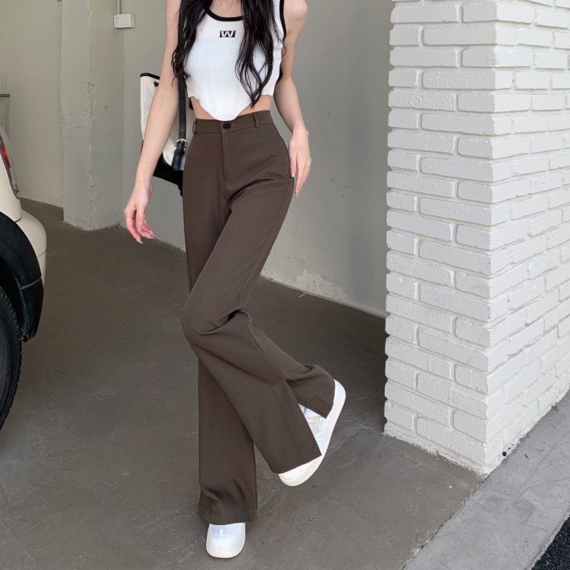 Quần lưng cao ống loe chất kaki thun phong cách thời trang nữ