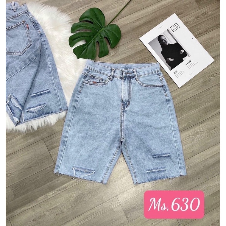 Quần short nữ cạp cao rách ngang đùi hack dáng