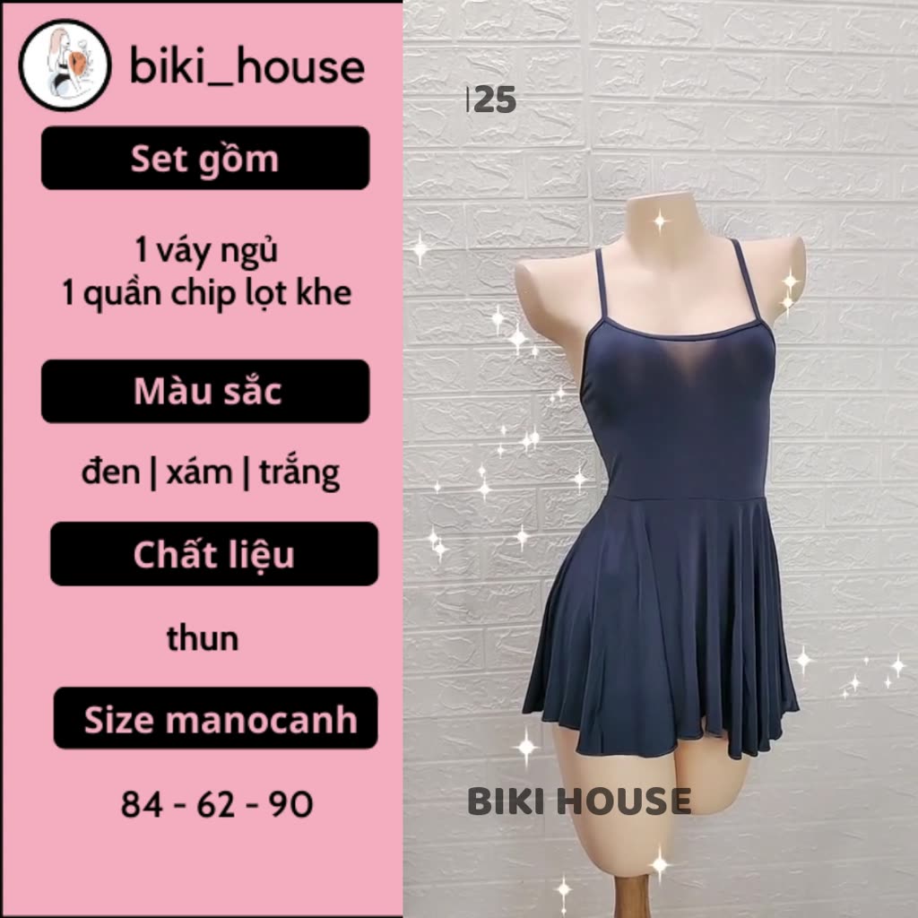 Váy ngủ sexy mặc nhà xòe đáng yêu đầm ngủ nữ 2 dây thun mềm mịn đen trắng xám quyến rũ gợi cảm BIKI HOUSE N159 - TPHCM | BigBuy360 - bigbuy360.vn