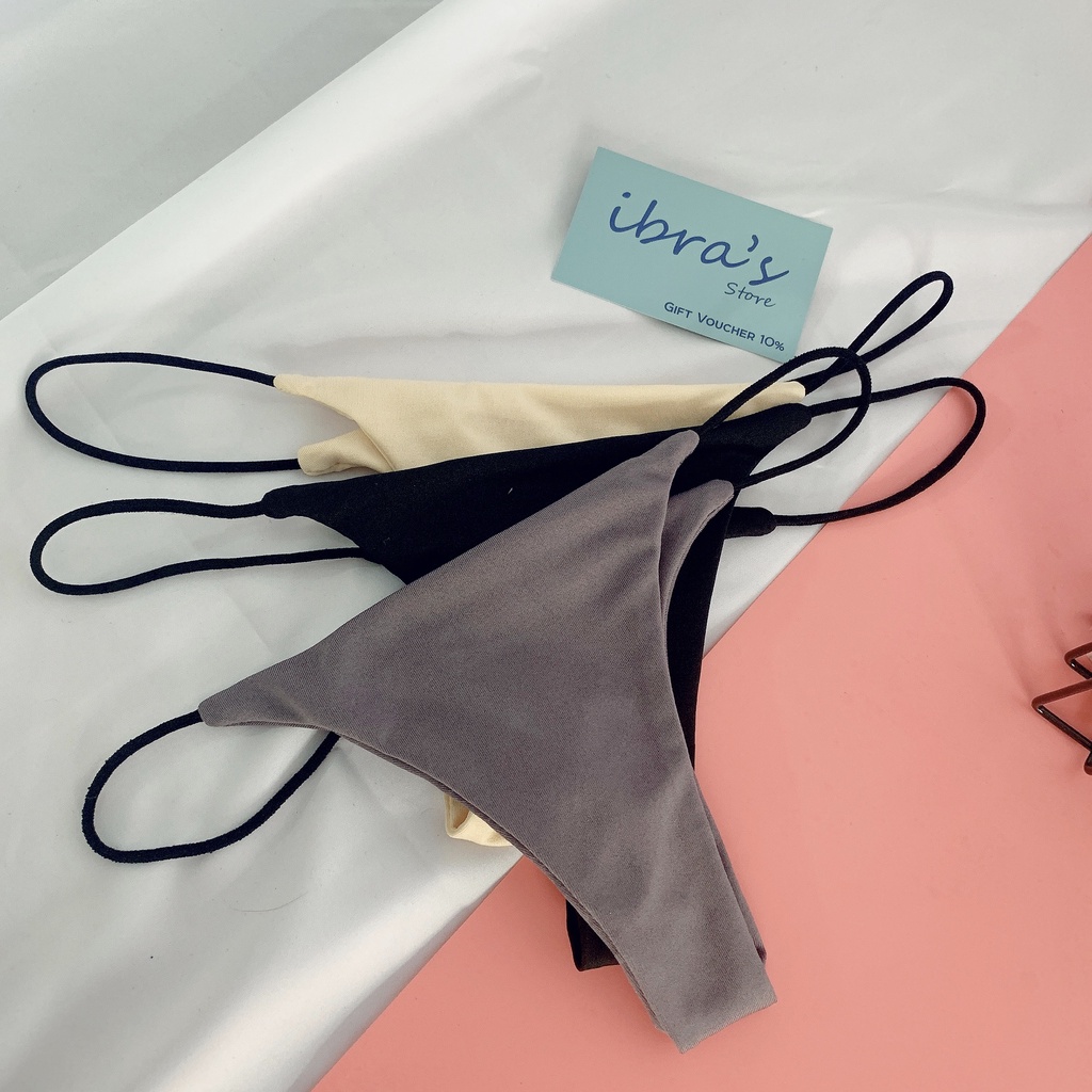 Bộ 3 Quần lót lọt khe cạp thấp nữ dây hông cotton trơn, bikini lingerie sexy thiết kế mới IBRA'S STORE iB039