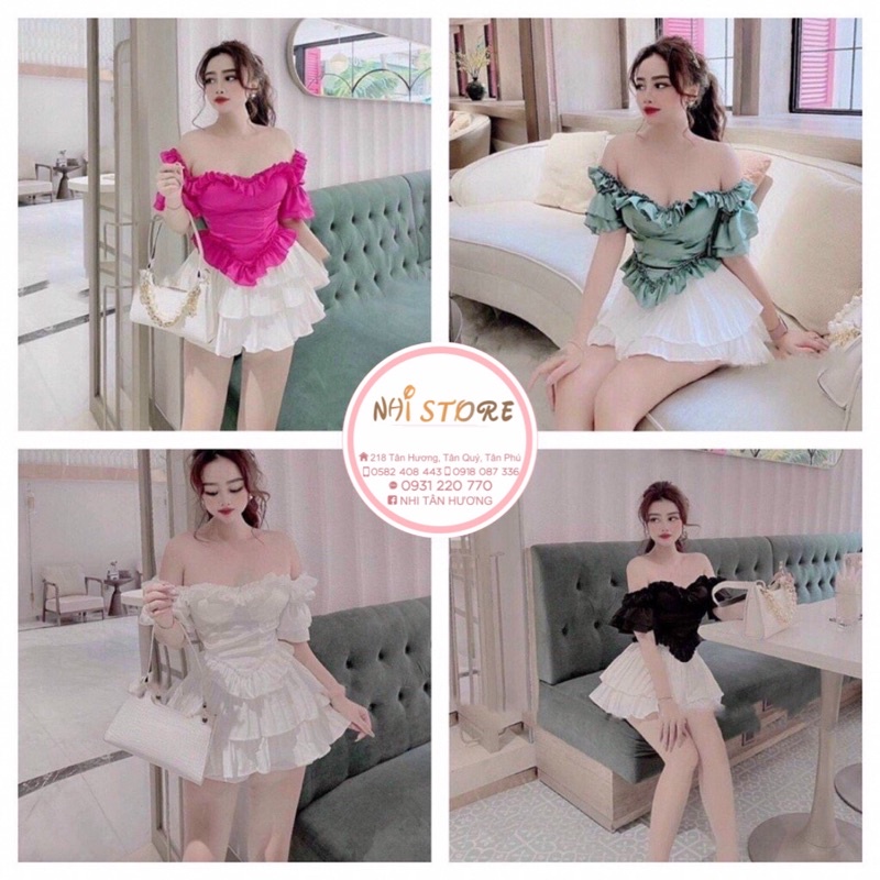 [FREESHIP 50K] Áo Croptop Cổ Vuông Tay Phồng Bèo Dún Lai Nhọn Sang Chảnh  NHISTORE Freesize Dưới 55kg