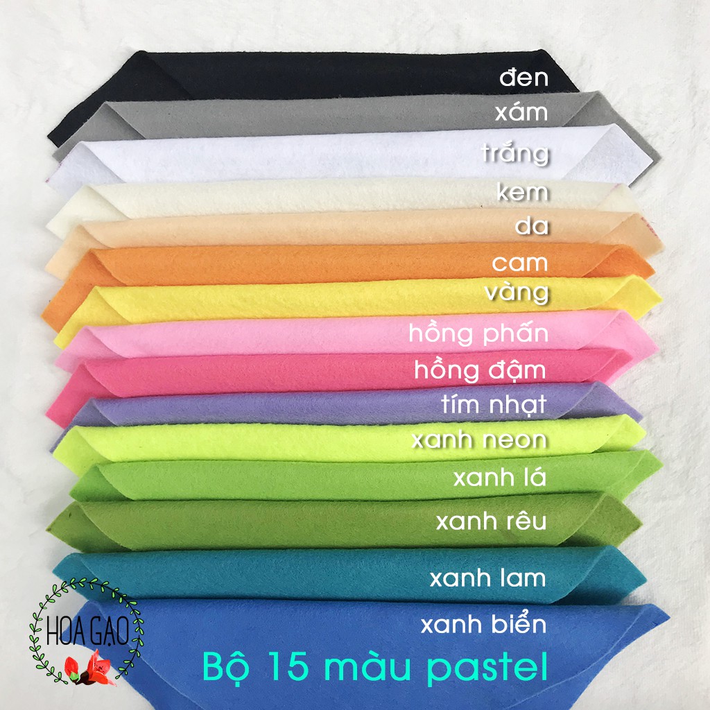 Vải nỉ mềm, combo 15 tấm vải 45cm HOA GẠO GNMBA màu pastel làm thú nhồi bông, đồ chơi cho bé