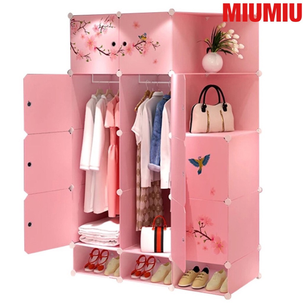 TỦ NHỰA GHÉP 12 NGĂN VÀ NGĂN GIÀY - HỒNG PHẤN 10N2X3G