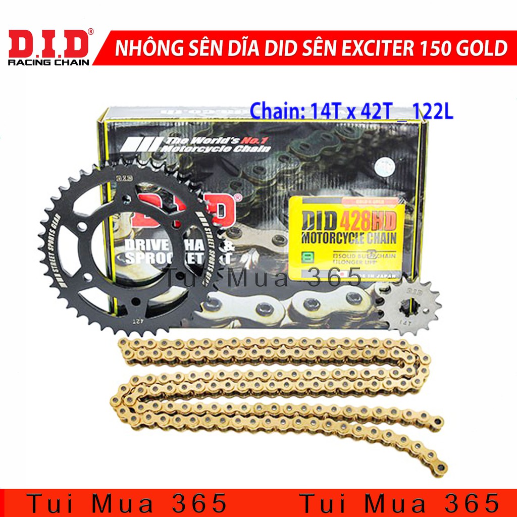 Nhông sên dĩa DID Exciter 150 sên vàng dĩa đen (Gold Japan)