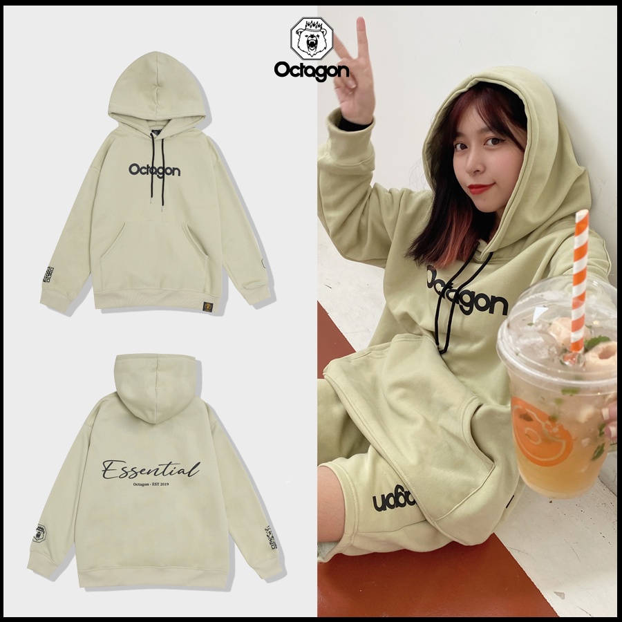 Áo Hoodie Nỉ Bông OCTAGON ESSENTIAL Màu Xanh Đậu Form Rộng