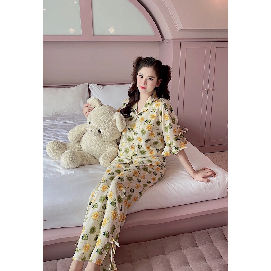 Sét đồ bộ pijama nữ cánh dơi thiết kế lụa mango latin satin cao cấp mềm mịn mát tay , đồ bộ mặc nhà dạo phố kèm ảnh thật