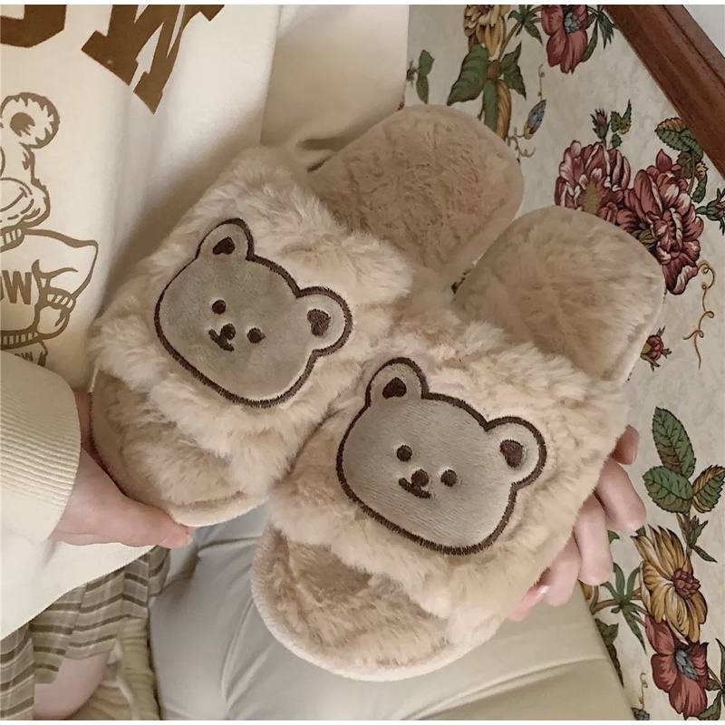 Dép bông đi trog nhà mùa đông hình mặt gấu 🐻/ảnh thật 4pic gần cuối/