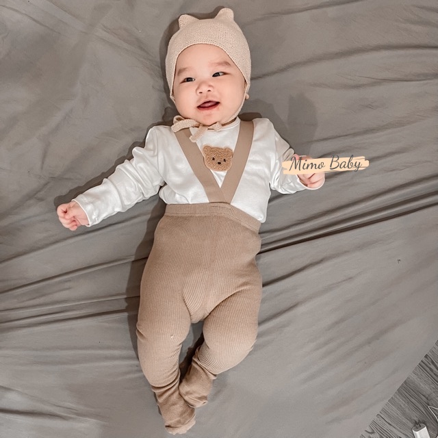 Áo cotton cao cấp dài tay đính gấu thêu dễ thương cho bé QA32 Mimo Baby