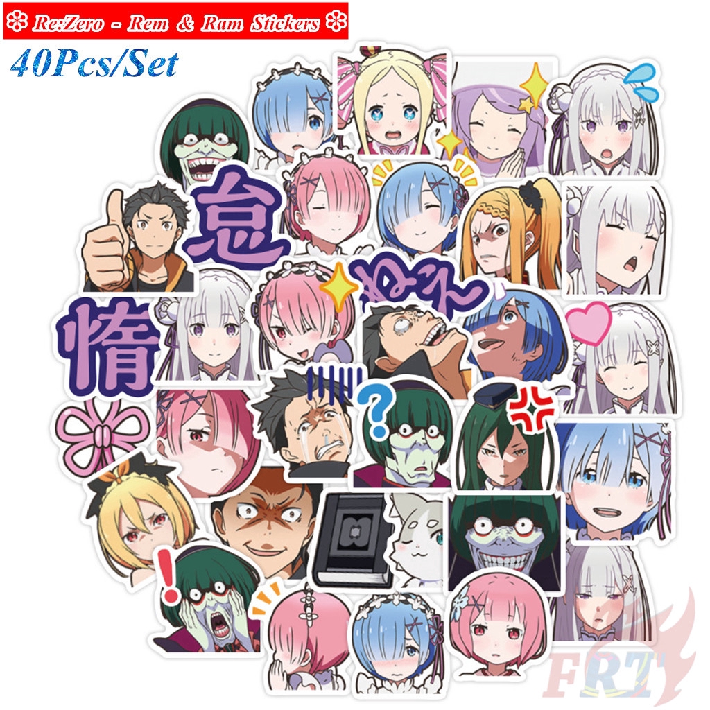 Ste 40 hình dán phong cách Re:Zero - Anime Series 01 Rem & Ram chống thấm nước trang trí sổ tay máy tính ván trượt