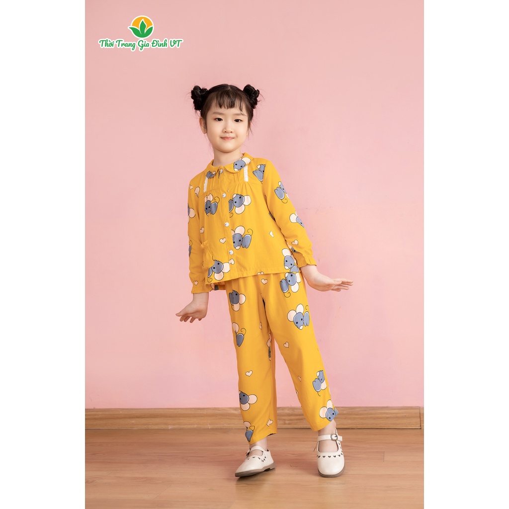 Bộ đồ pijama lanh quần dài, áo dài bé gái B70.2106 - Thời Trang Gia Đình VT