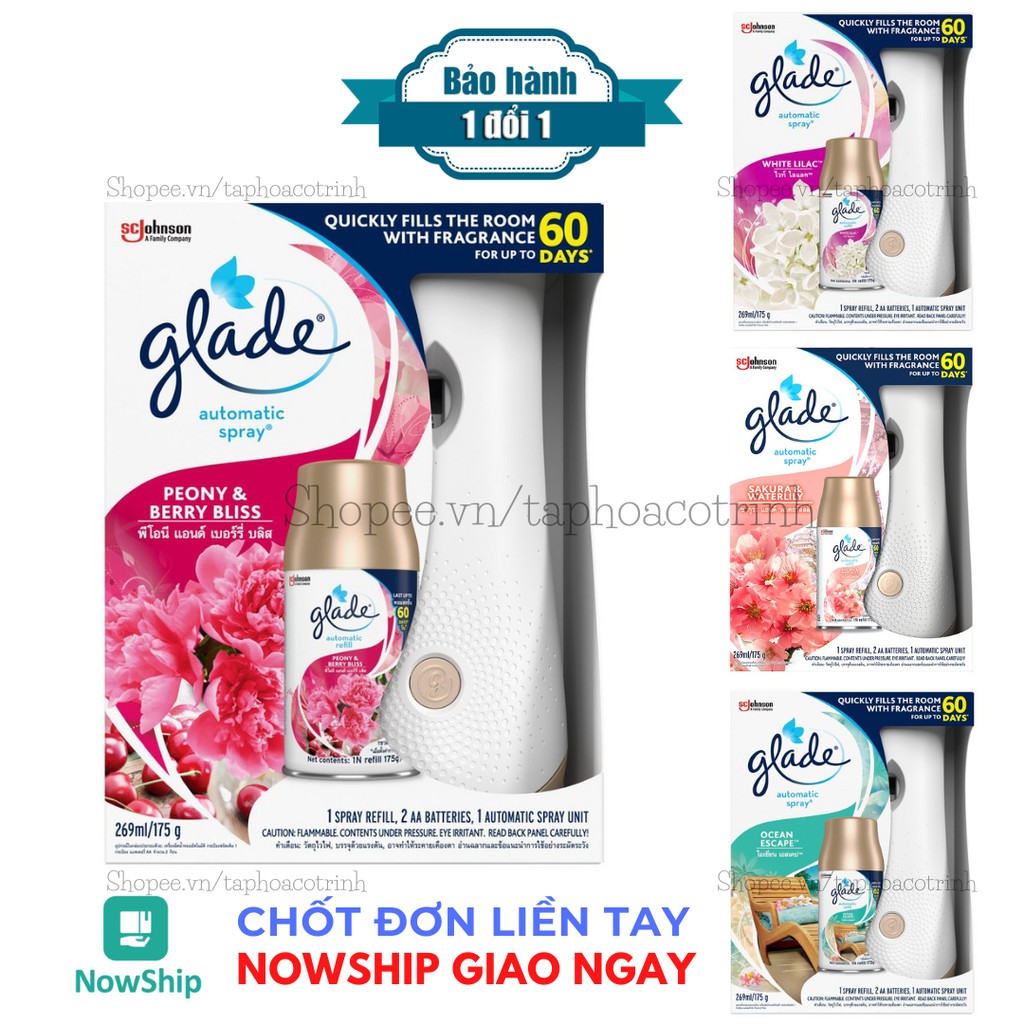 [100% CHÍNH HÃNG] Máy xịt thơm phòng tự động Glade lưu hương lên đến 60 ngày sẵn pin theo máy