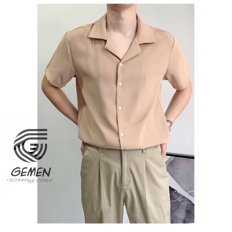 Áo sơ mi tay ngắn nam nữ form rộng, sơ mi cổ vest unisex Hàn Quốc, chất vải lụa dãn [ GEMEN STORE ] | BigBuy360 - bigbuy360.vn