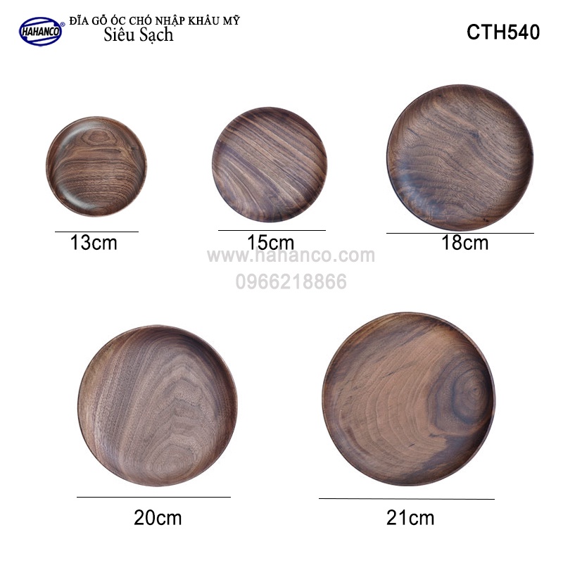 Đĩa Gỗ Óc Chó Nhập Khẩu Mỹ Nguyên Khối HAHANCO (Đủ Size) (Walnut) Decor - CTH540