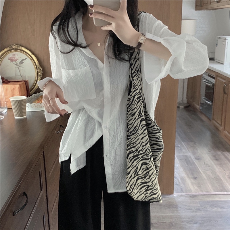 Áo sơ mi nữ Xiaozhainv dáng rộng tay dài có 6 màu thời trang phong cách Hàn Quốc