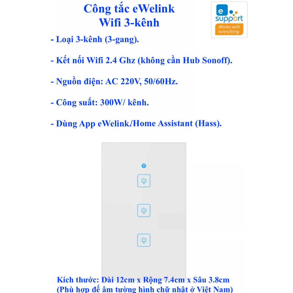 Công tắc thông minh Wifi eWelink Sonoff, nút cảm ứng, kính cường lực.