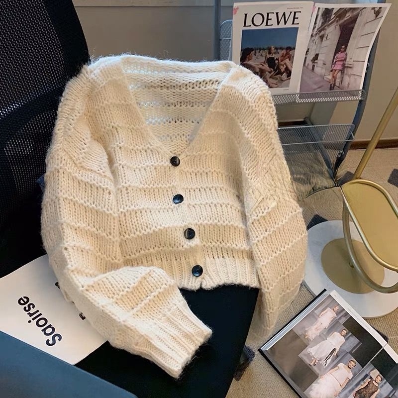 Áo Khoác Cardigan Dệt Kim Dáng Rộng Mềm Mại Thời Trang Mùa Thu Cho Nữ