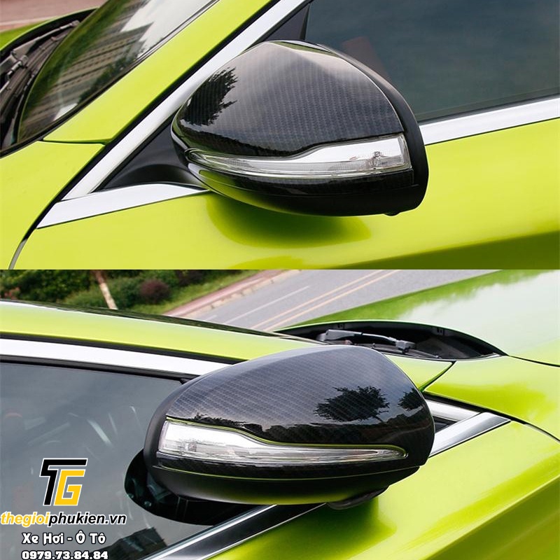 Bộ ốp gương chiếu hậu Mercedes C Class C180, C200, C250, C300, Mercedes GLC Class GLC200, GLC250, GLC300 vân Carbon