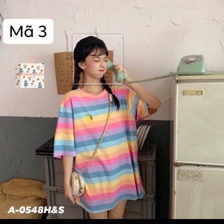 Áo thun kẻ màu logo hoa quả - HS