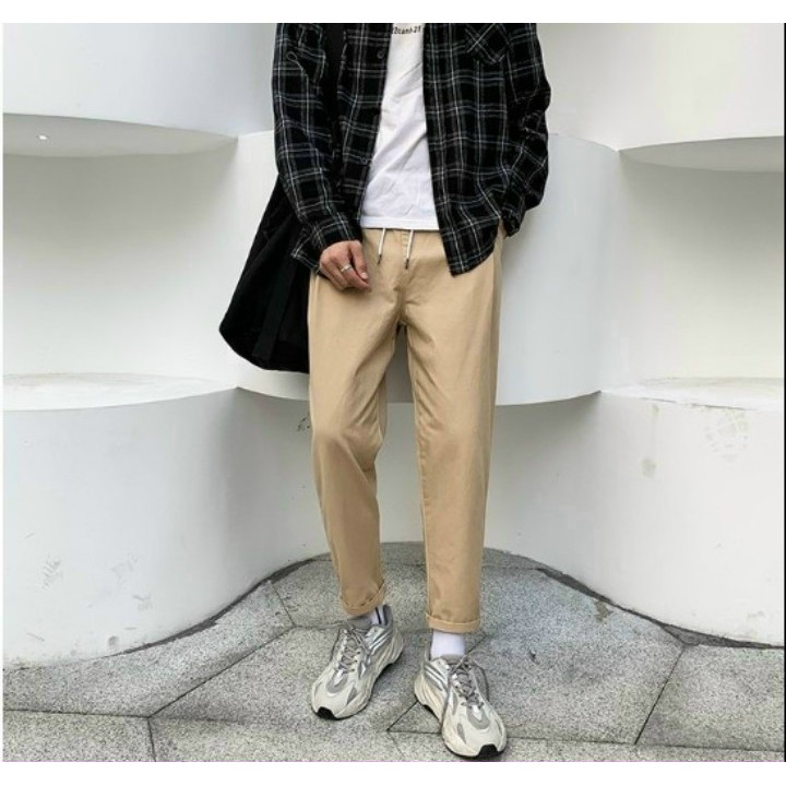 Quần Baggy Nam Nữ KAKI Ống Suông Unisex - Kiểu quần kaki đen và kem cực hot trends2021