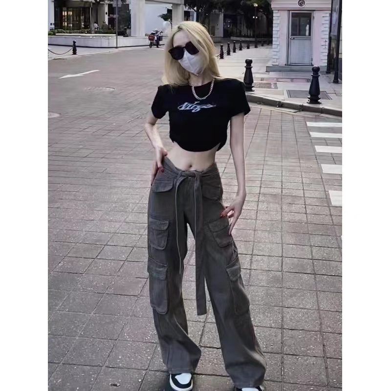 Quần Yếm Jean Ống Rộng Phong Cách Retro Mỹ Thời Trang Mùa Hè Dành Cho Nữ 2022