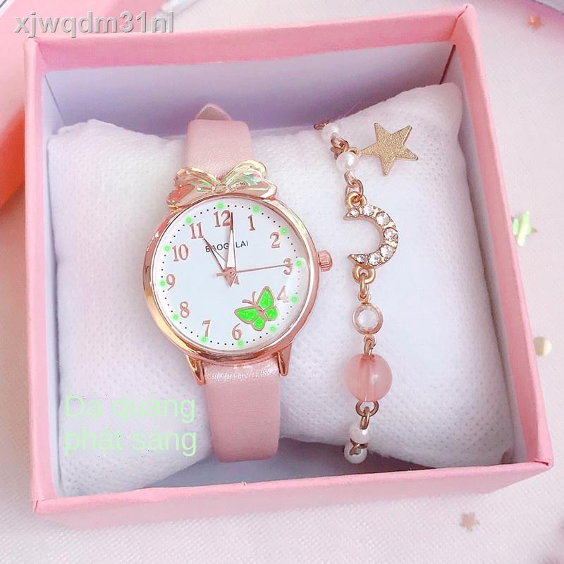 ( Sẵn)Đồng hồ cổ tích nhỏ cô gái không thấm nước và chống rơi phát sáng con bướm dễ thương mềm mại Nhật Bản học sinh tiể