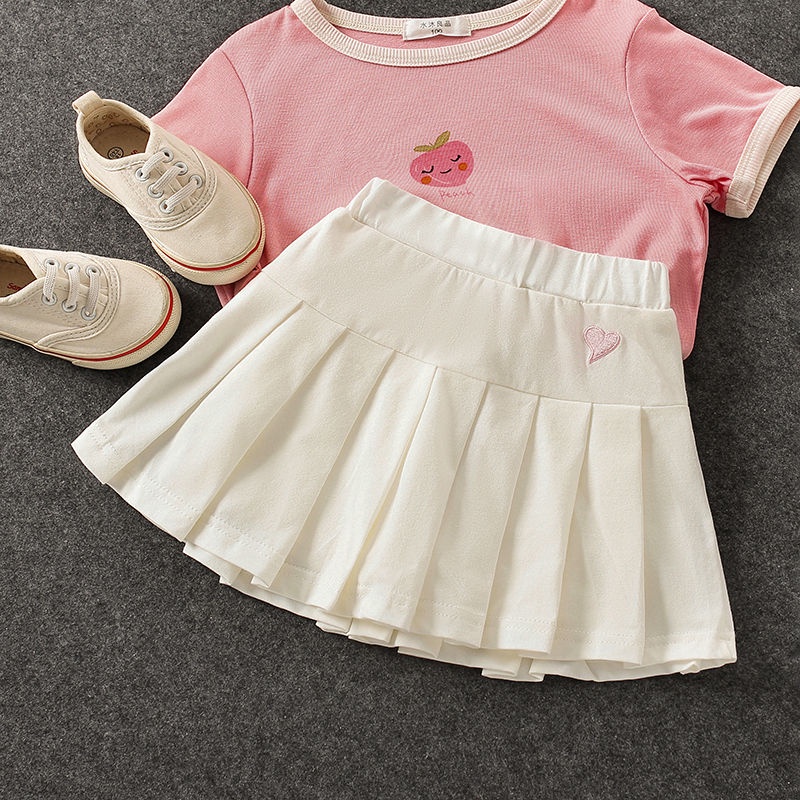 Đặc Biệt Mới ~ Chân Váy Culottes Xếp Ly Thêu Hình Trái Tim Quần An Toàn Mỏng Cỡ Lớn Dễ Phối Đồ Cho Bé Gái