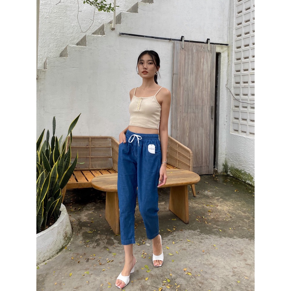 Quần jean baggy giấy nữ lưng chun màu sắc xanh đậm size 40-54 kg