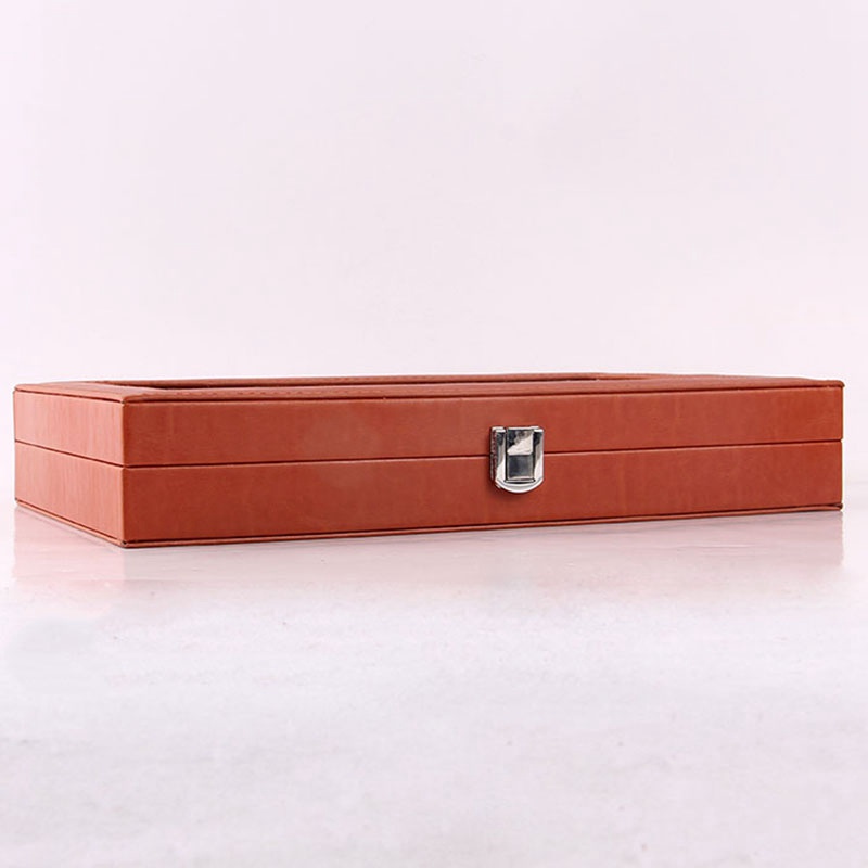 12 Slots Wooden Fountain Pen Display Case, Luxury Topped PU Leather Pen Display Case Jewelry Organizer,Orange