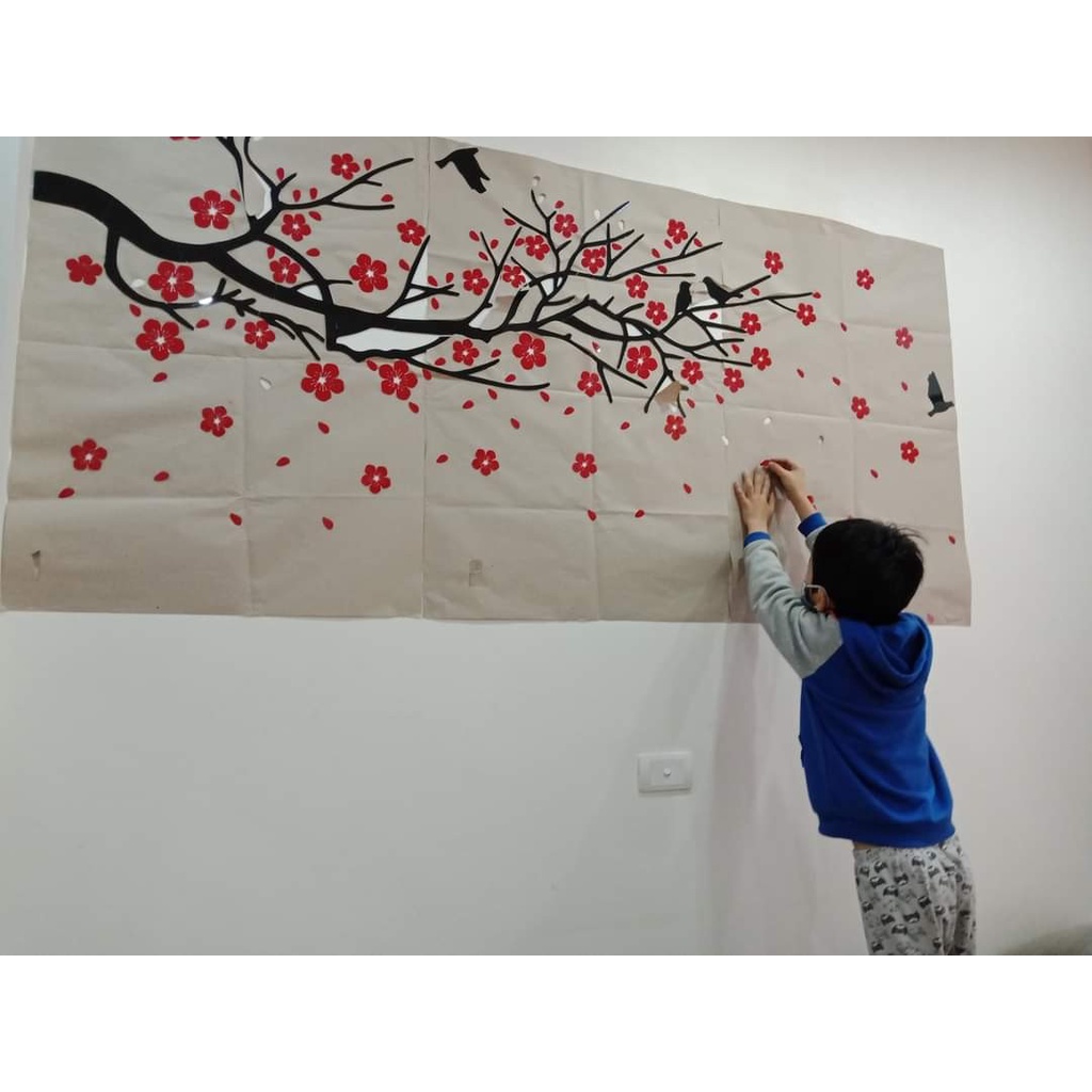 Tranh trang trí tết 2023 - Tranh dán tường mica 3d decor tranh hoa đào trang trí tết trang trí phòng khách, phòng ngủ