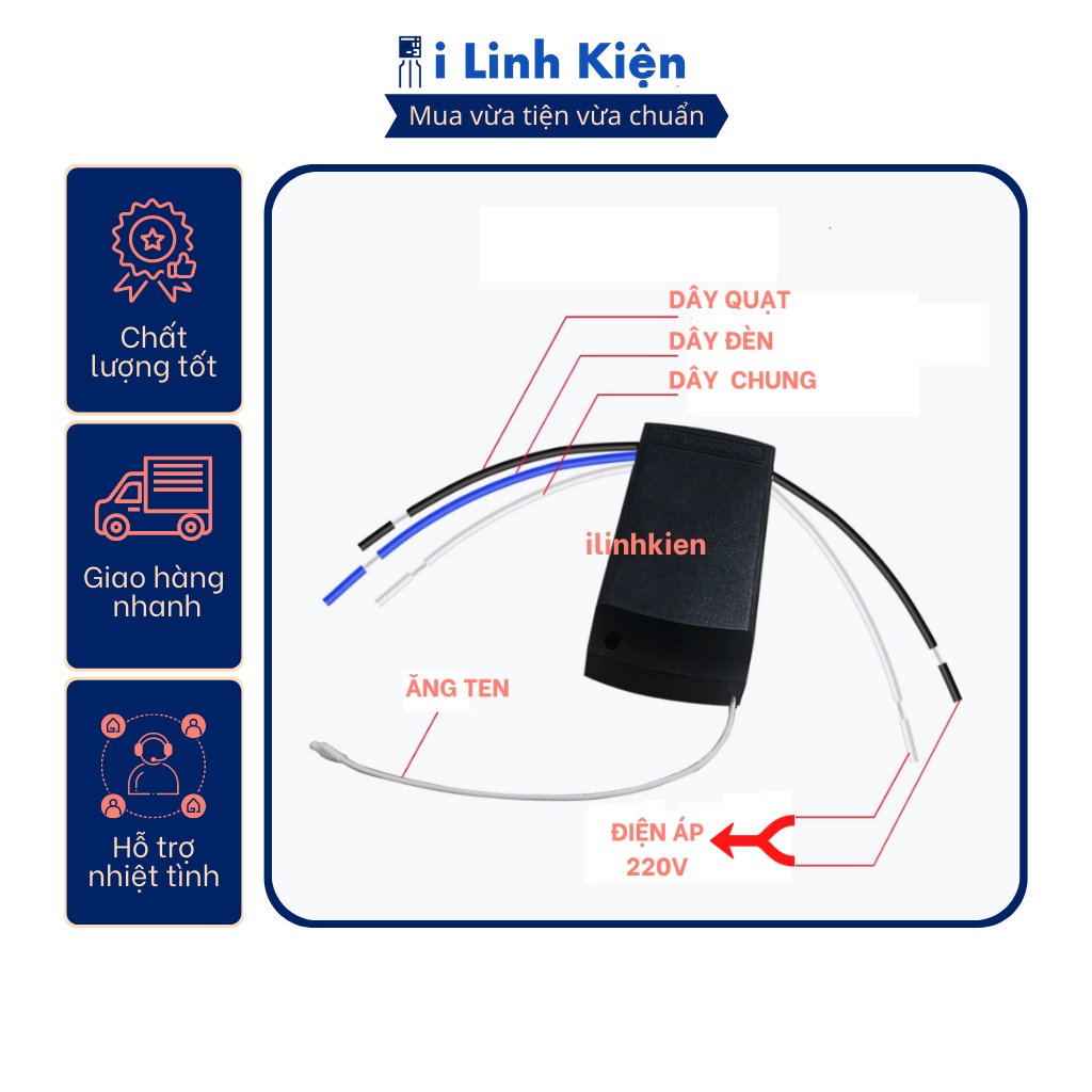 Bộ điều khiển quạt trần có đèn từ xa cao cấp chính hãng.