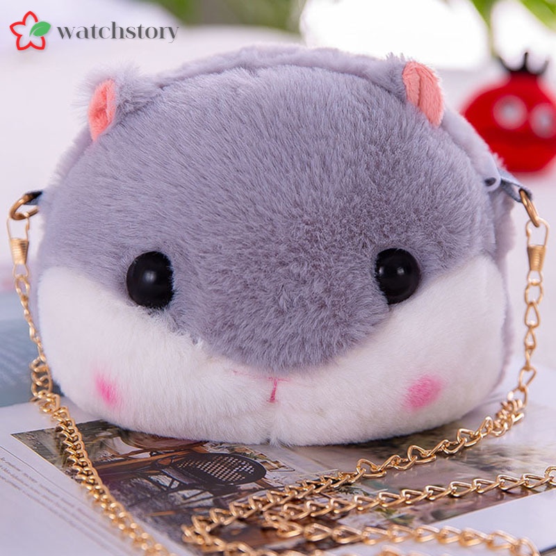 Túi đeo vai đeo chéo kiểu dáng chuột hamster nhồi bông hoạt hình mềm đáng yêu 20cm có khóa kéo làm quà tặng cho bé gái