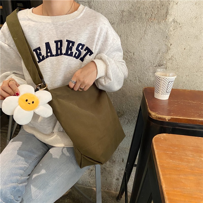 Túi vải túi tote canvas đeo chéo trơn basic