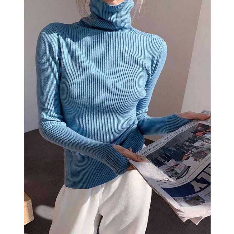 Áo sweater dệt kim tay dài cổ lọ màu xanh lá thời trang mùa đông cho nữ 2021