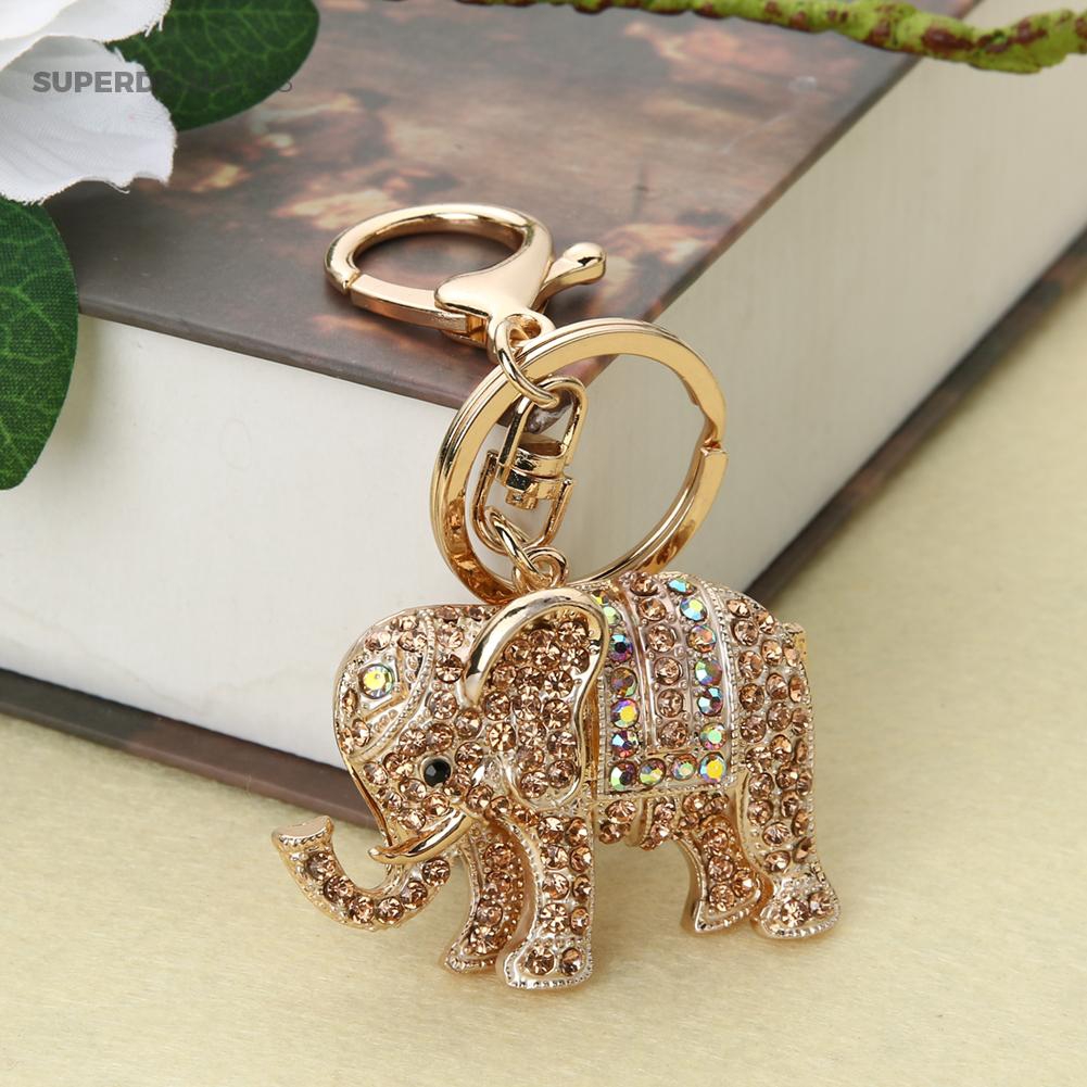 Móc khóa phối hình con voi đính đá thiết kế thời trang