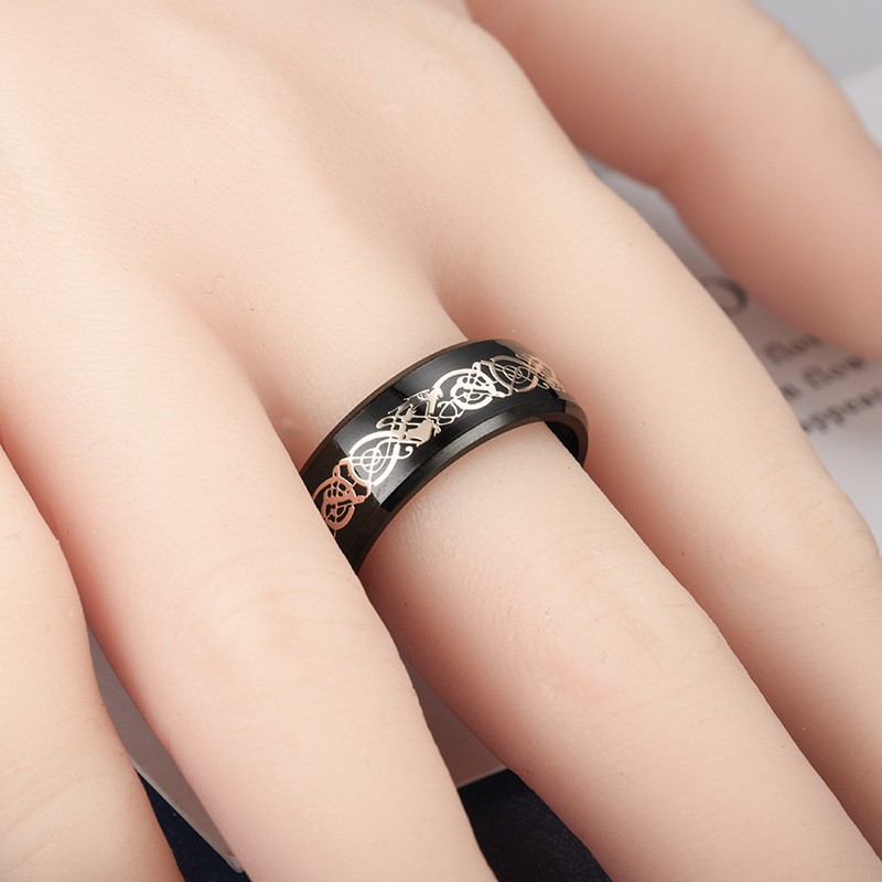 Nhẫn thép titan thời trang nam nữ-Nhẫn rồng sợi carbon đỏ