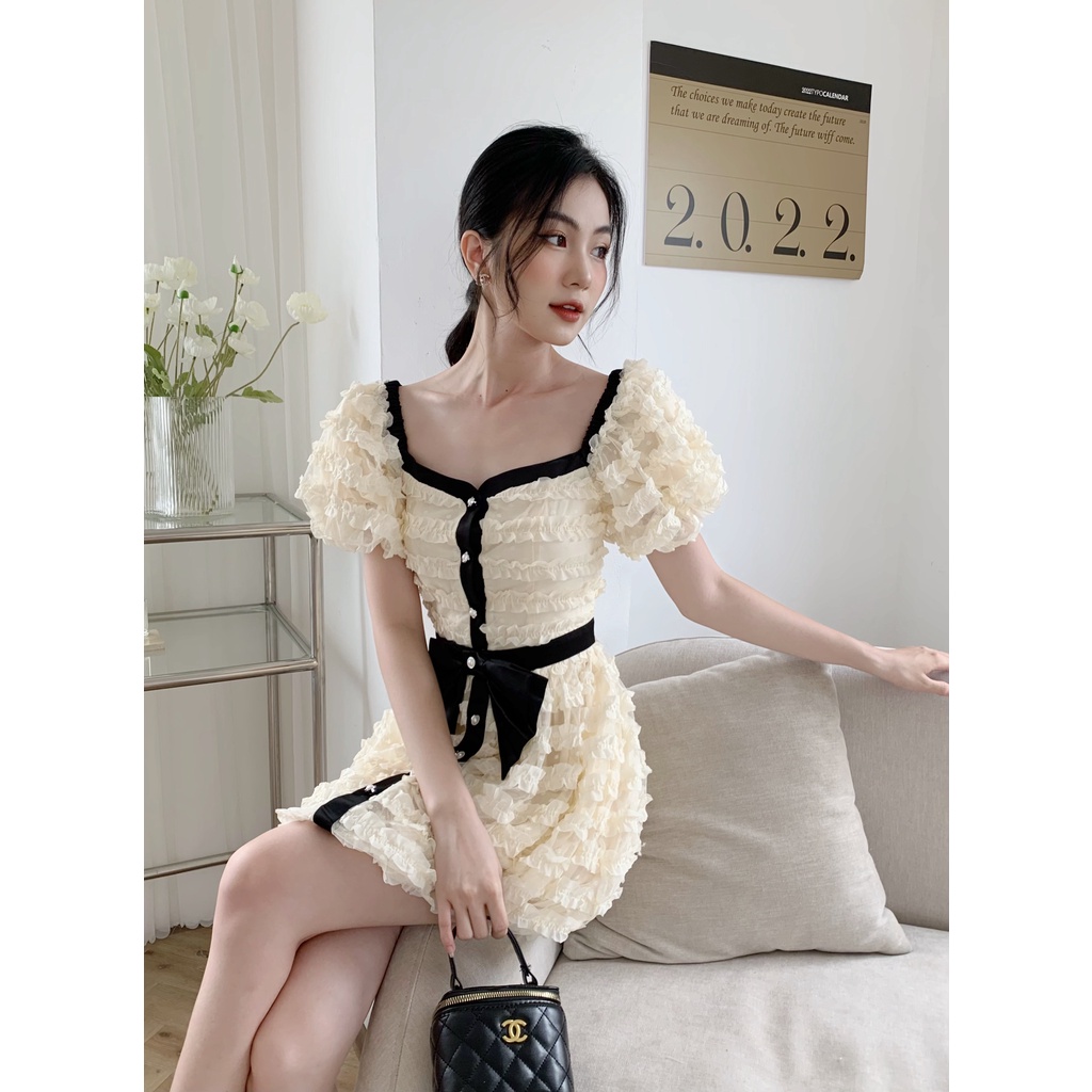 Váy ngang vai Chillgals chất lưới thêu bèo nhún VA-064