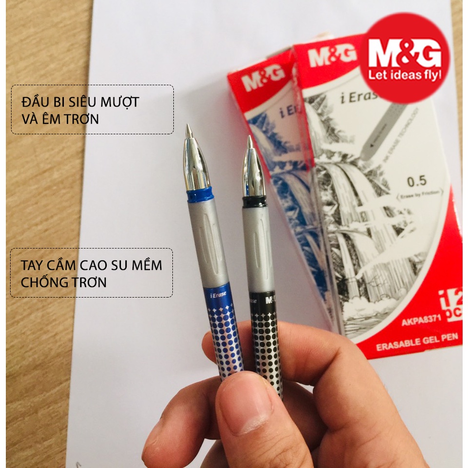 Bút bi tẩy xóa được AKPA8371 chính hãng M&G loại đẹp, mực đậm và nhanh khô, dễ dàng tẩy sạch và viết lại | có lõi thay