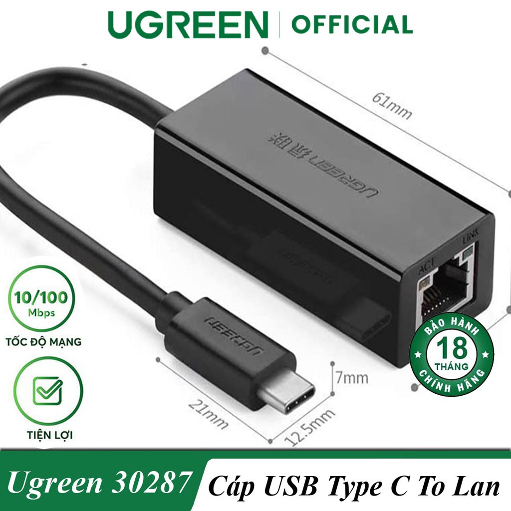 Thiết Bị Chuyển Đổi Tín Hiệu USB - C sang Lan Ugreen 30287 Chính Hãng