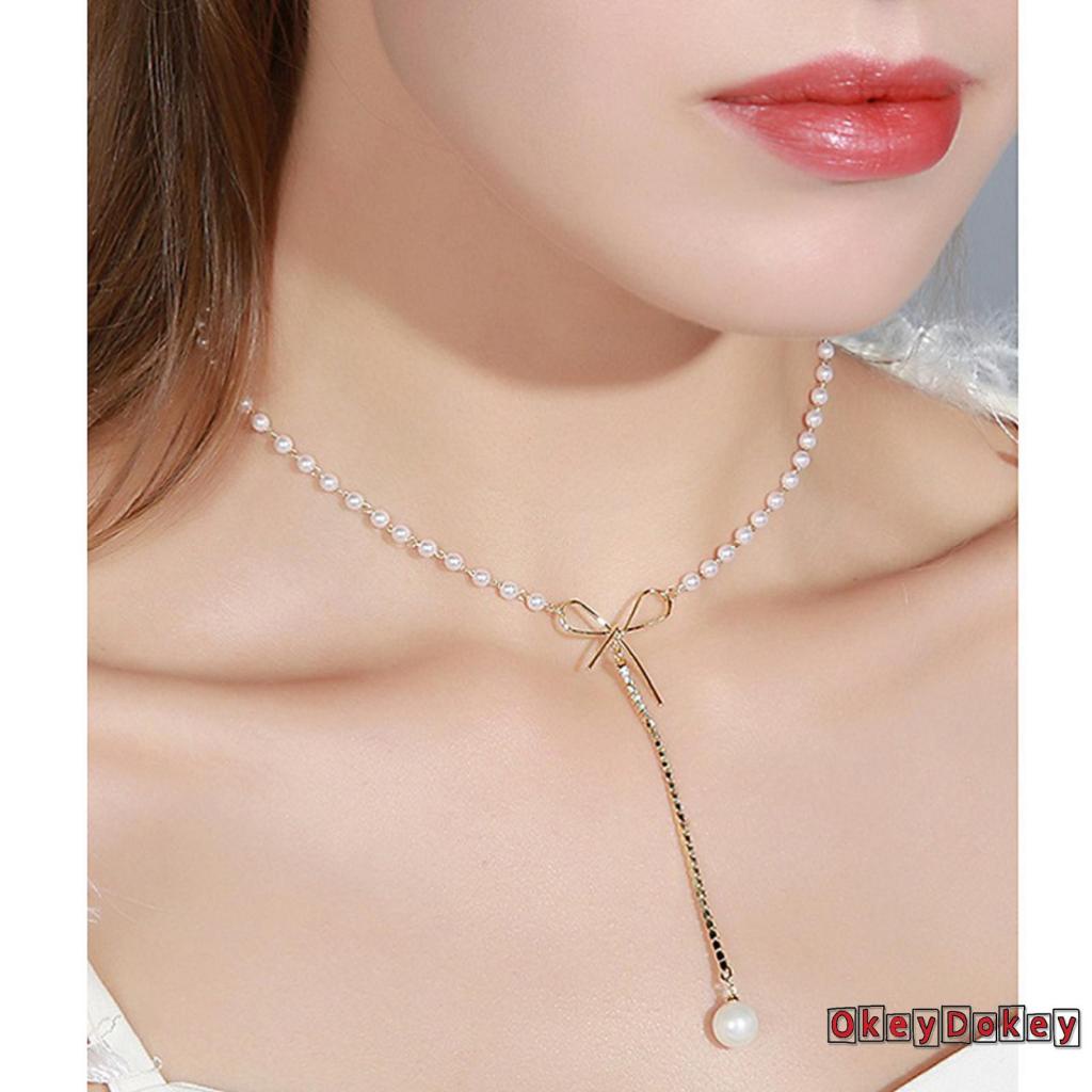 Vòng cổ mặt hình bướm đính ngọc trai nhân tạo thanh lịch cho nữ