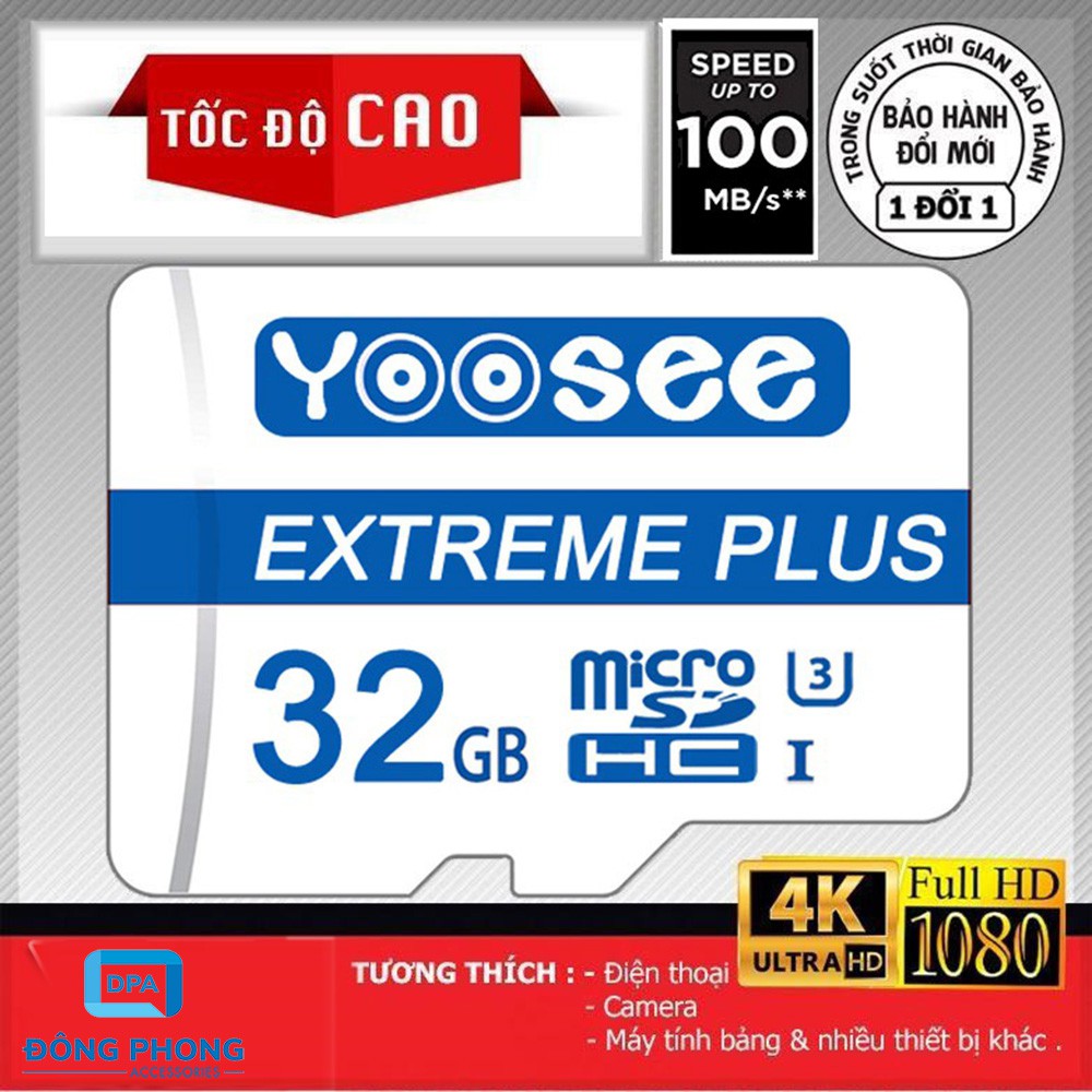 Thẻ Nhớ Microsdxc 32GB Yoosee Extreme Plus UHS-I U3 4K R90MB/S W40MB/S Chính Hãng